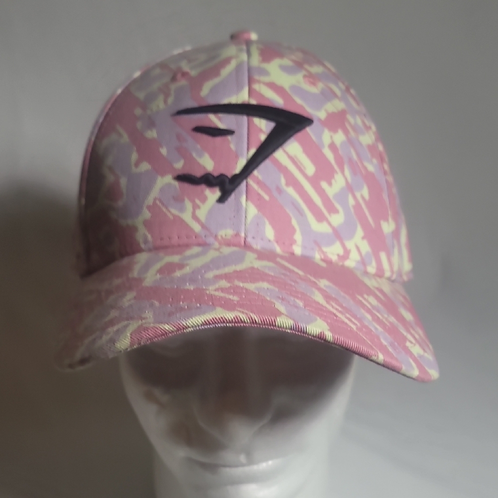 Gymshark Pink and White Baseball Cap Hat With 6 Panels And An Adjustable Backing